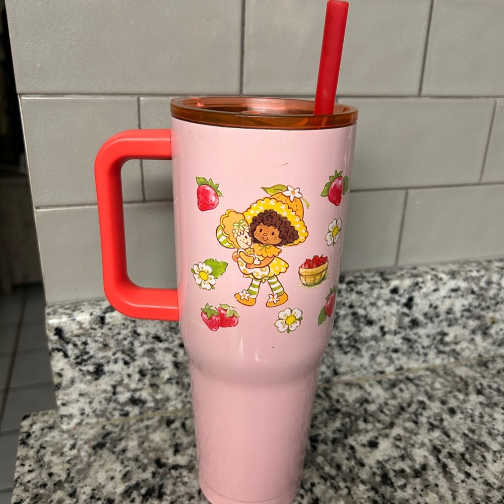 Pink Kids Straw Tumbler with Handle - Strawberry Character